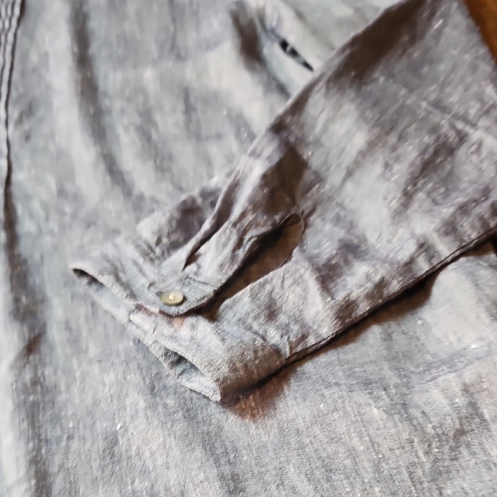 J. JILL | Linen‎ Blend Blue Gray Button-Down Tunic Dress Duster | L Petite